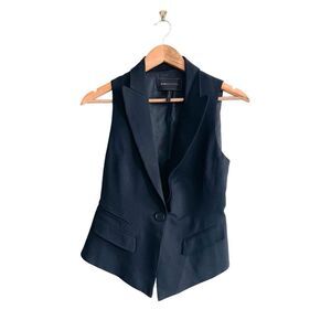 BCBGMaxazria Black Tuxedo-Style Vest Wool Blend Button Up Women's S